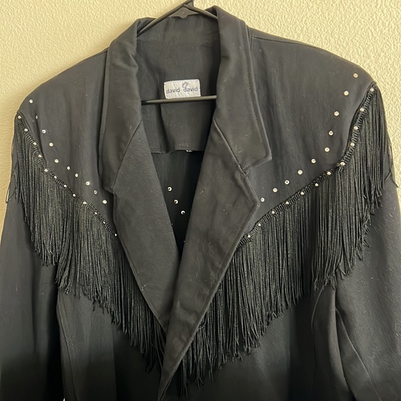 Vintage David David Rhinestone and Fringe Denim Jacket - Picture 3 of 7